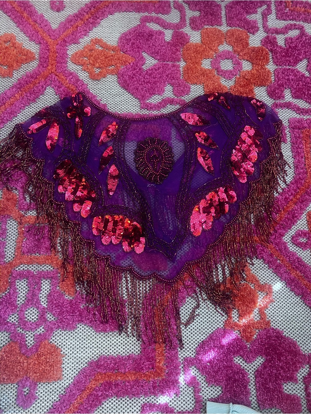 Beaded vintage cape red purple Embellished Purple Fringe Neck Scarf